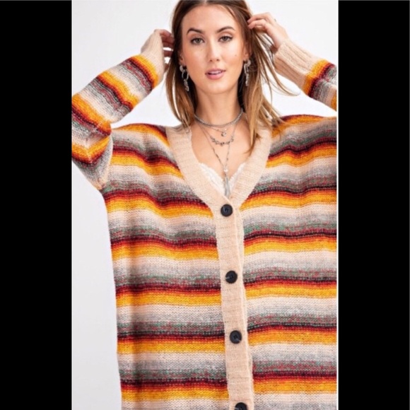 easel Sweaters - Easel Colorful Buttondown Cardigan